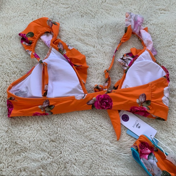 Orange Ruffle Tie front reversible floral bikini - Picture 4 of 6